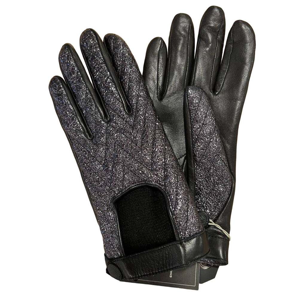 Rag & Bone Gloves Lamb Leather Black Chevron Quilted Driving Size 7.5 NWT